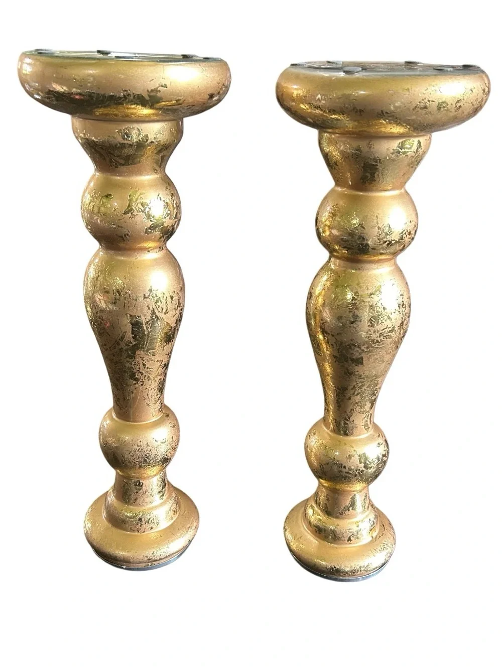 15.5” Candle Pillar Set Glass Textured Gold New